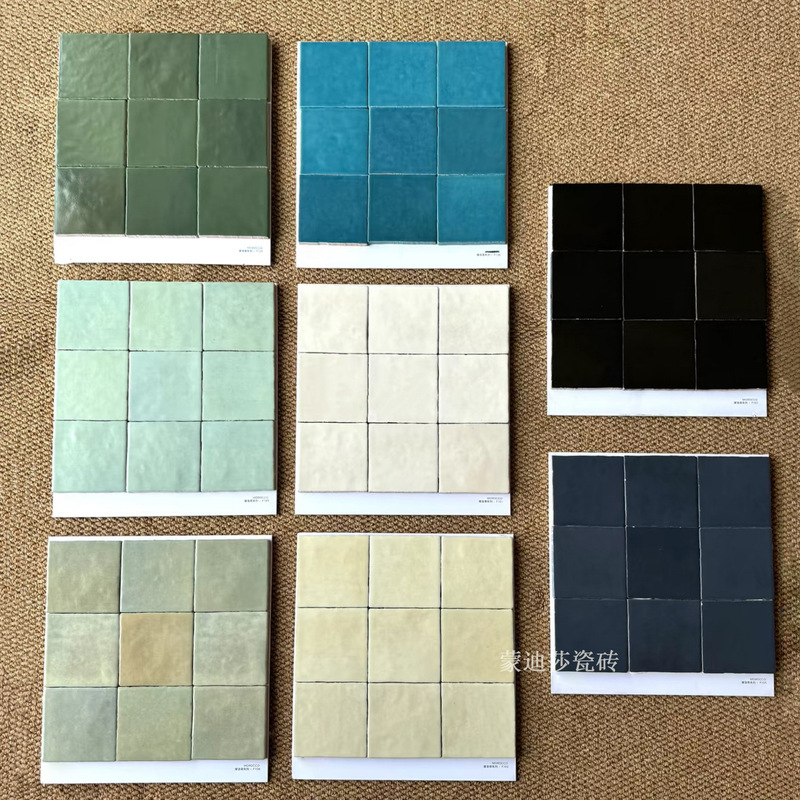 French Gradient Retro Handmade Brick Gray Green Pink Small Square Brick Bathroom Wall Tiles Bathroom Shop Restaurant Tiles
