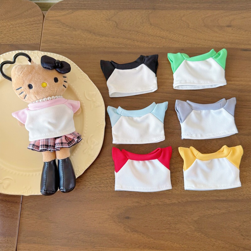 Wholesale 10cm Cotton Doll Long-Legged Kt Cat Baby Clothes Contrasting Color T-Shirt 13cm Doll Doll Bottoming Shirt