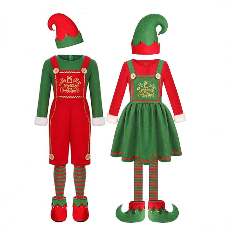 European and American Cross-Border Adult Christmas Costumes Kidsren's Christmas Elf Suit Red and Green Color Cosplay Costumes European and American Cross-Border Adult Christmas Costumes Kidsren's Christmas Elf Suit Red and Green Color Cosplay Costumes