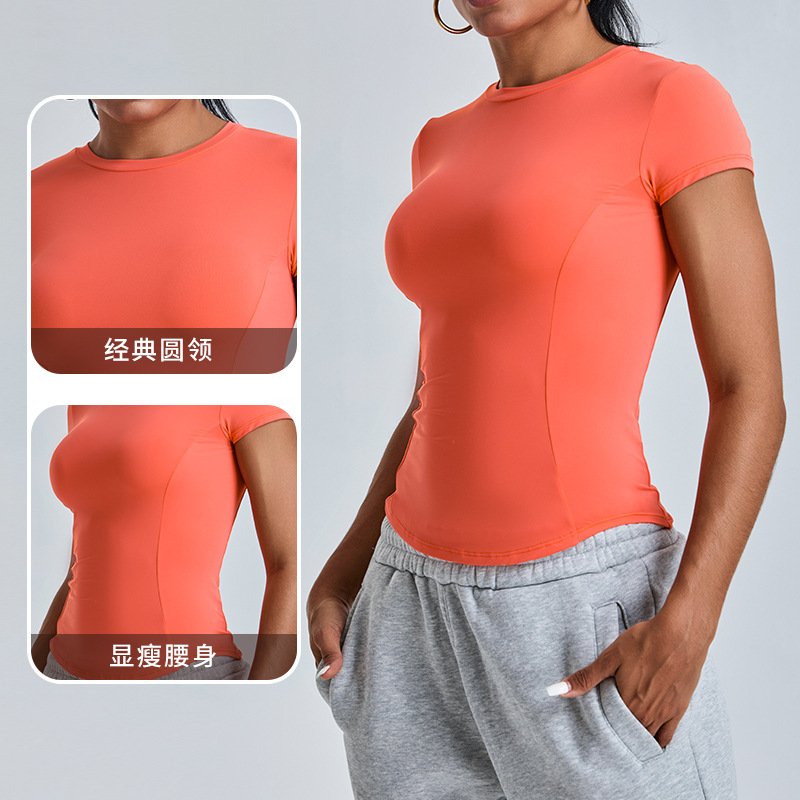 Tronco nueva ropa de yoga delgada de manga corta para mujer corriendo ajustada camiseta deportiva larga de secado rápido top de fitness de cintura