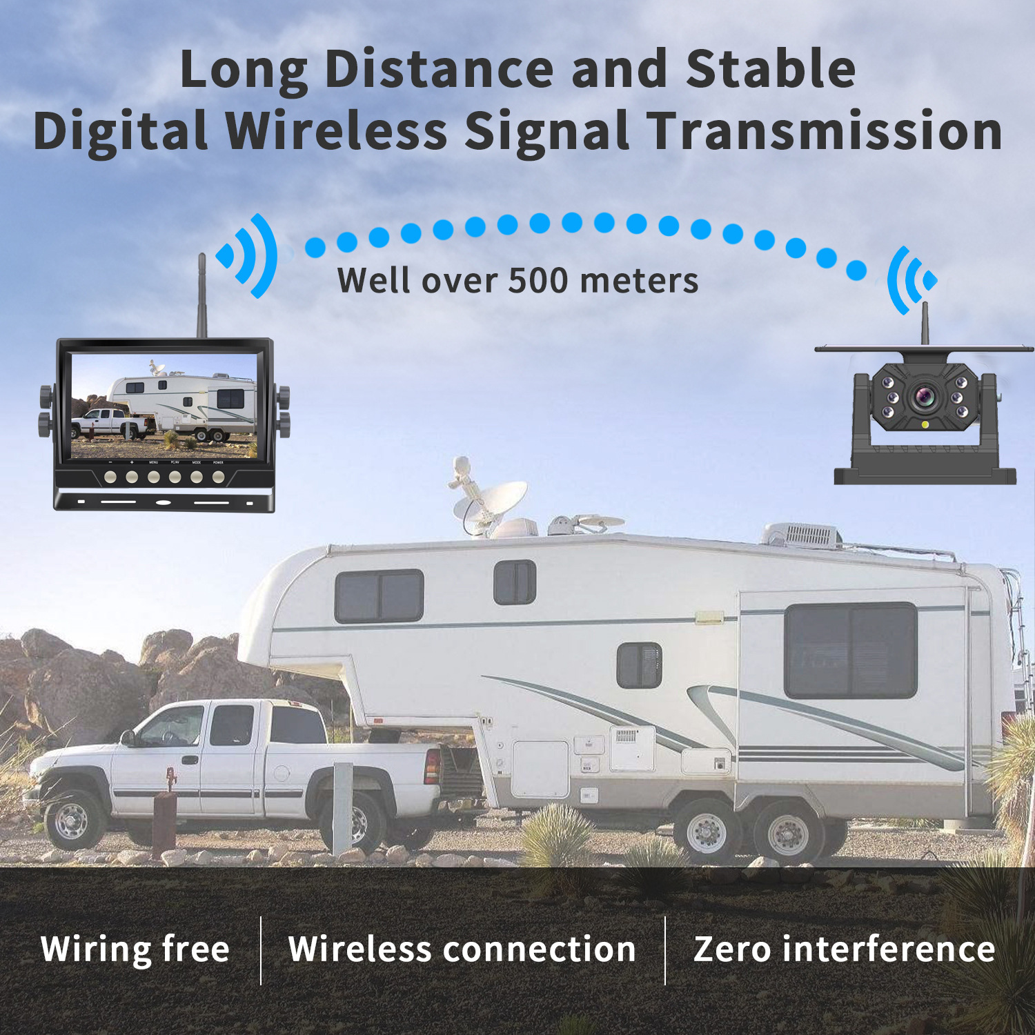 Solar wireless reversing camera, magnetic mount, 1080P, 128G DVR