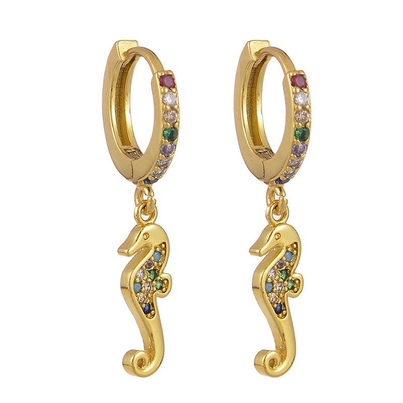 Fashion Geometric Small Hippocampus Copper Inlaid Zircon Earrings Wholesale display picture 1