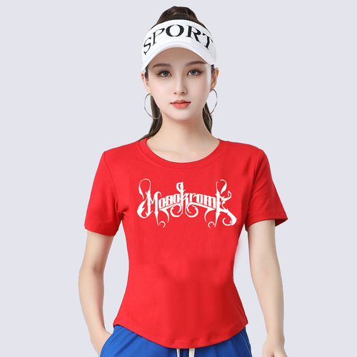 Ladies Summer New Round Neck Short Sleeve Square Dance Clothing Ladies Top Fitness Casual Sports Style 2318 Model