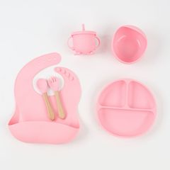 子供用シリコン食器、ベビー授乳食器、シリコンよだれかけ、フードボウル、ベビー落下防止食事吸盤、6点セット