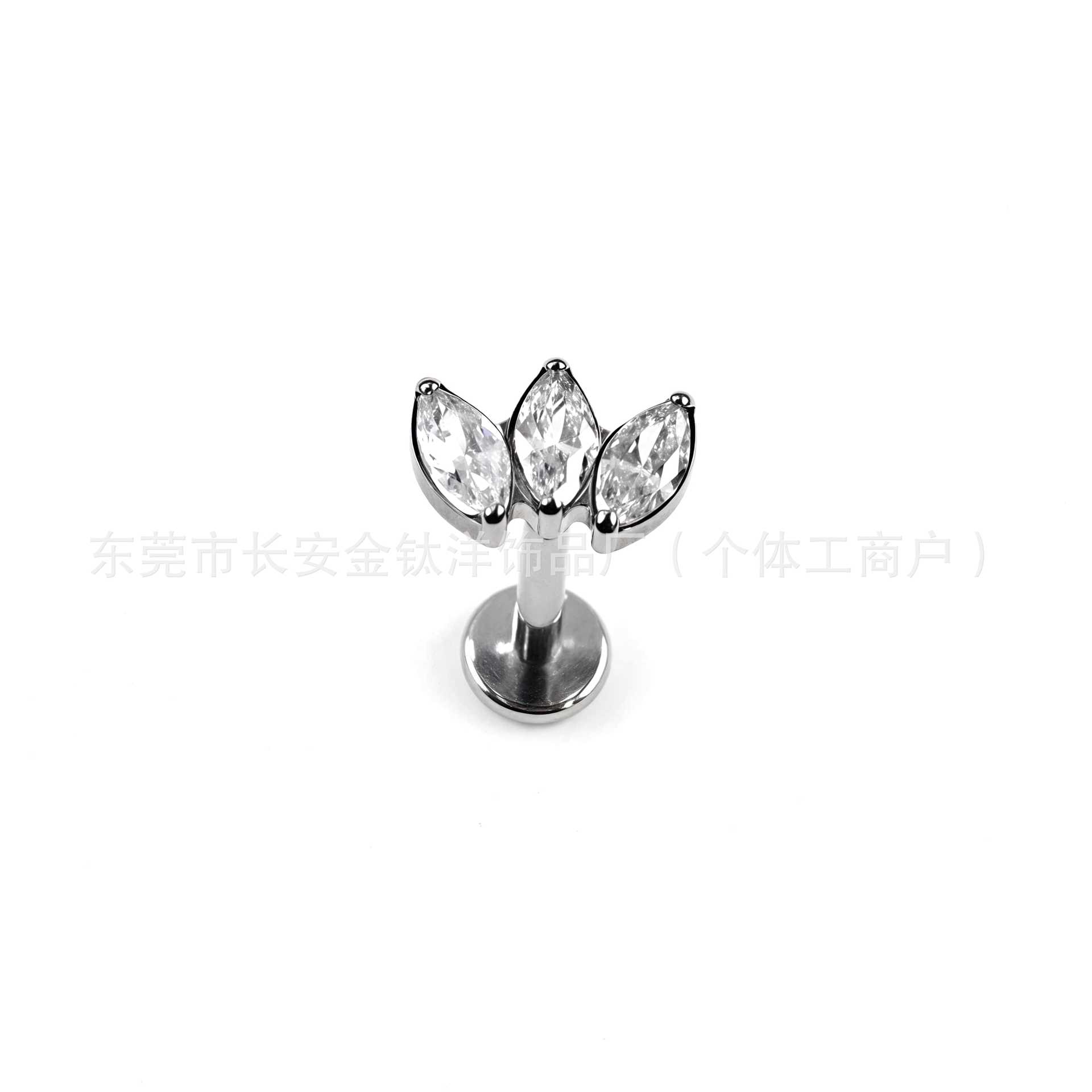 F136 Titanium Internal Thread Three-Leaf Marquise Zircon Lip Stud Earring G23 Titanium Alloy Piercing Jewelry Ear Bone Stud detail image 7