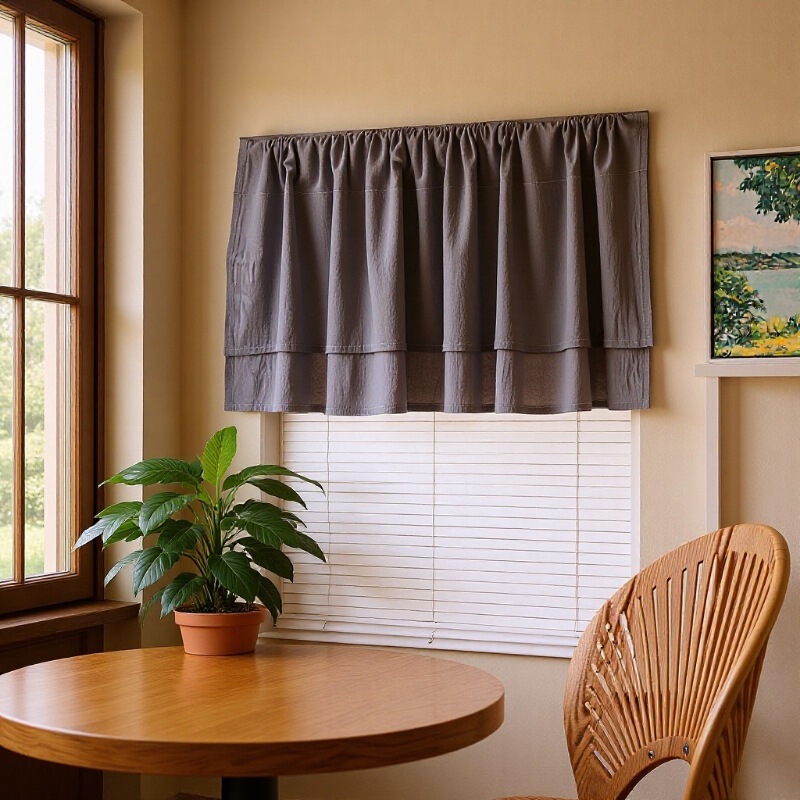 Amazon New Solid Color Half Short Curtain Coffee Curtain Punch-free Kitchen Partition Shading Window Curtain Finished Curtain