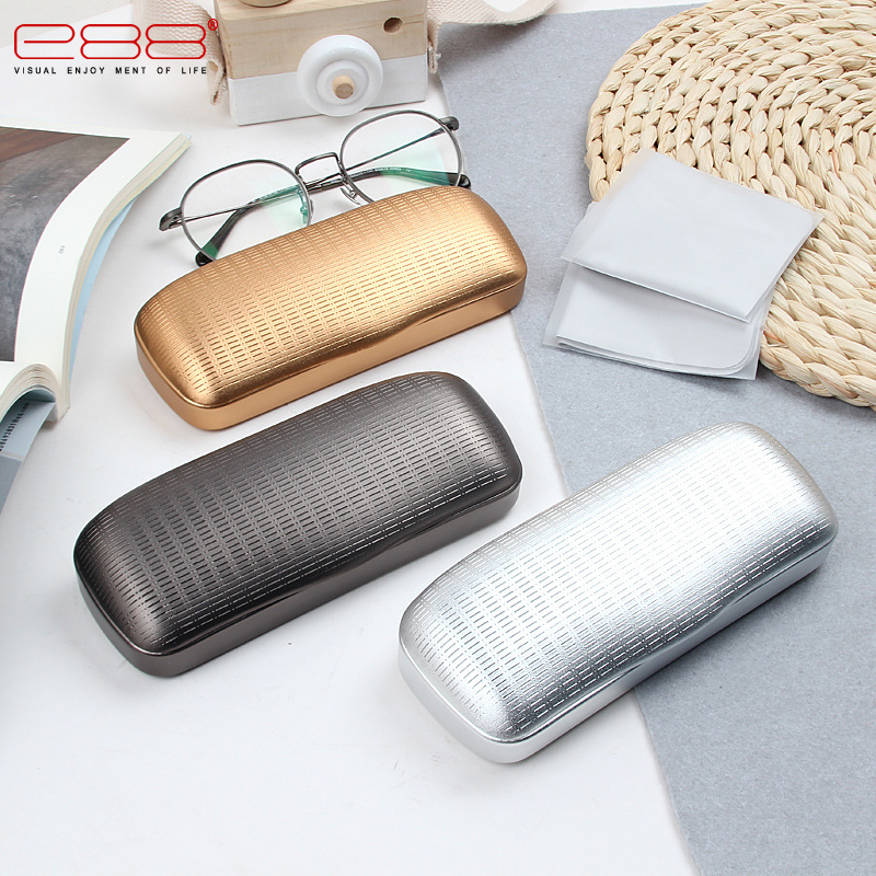 Pure aluminum eyeglass case, textured metal flip-top case, lightweight and pressure-resistant storage case for myopia glasses and reading glasses