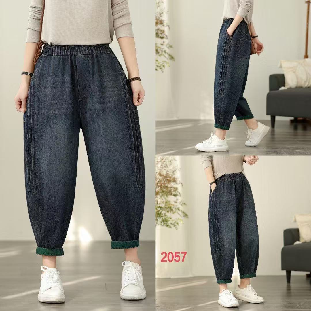 2025 봄 청바지 여성 느슨한 캐주얼 한국 스타일 자수 바지 할란 새 스타일 슬림 핏 바지