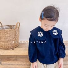 2025秋童装秋装新品 女童秋季韩版刺绣泡泡袖灯芯绒长袖衬衫21593