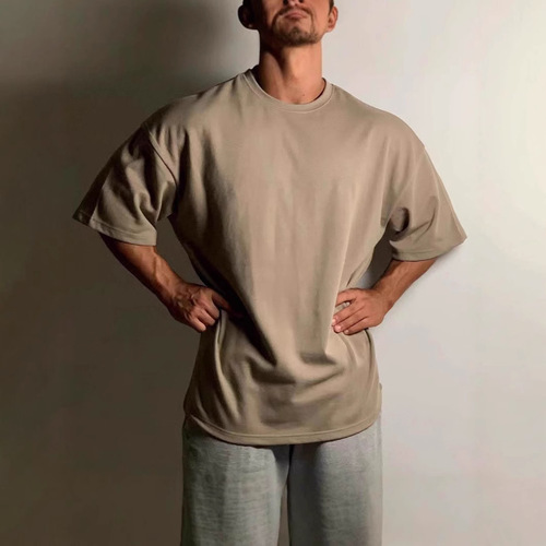 Men's T-shirt Summer Sports Short Sleeve Fitness Casual Training Top Loose Plus Size Heavy Drop Shoulder Short Sleeve Cotton T-shirt