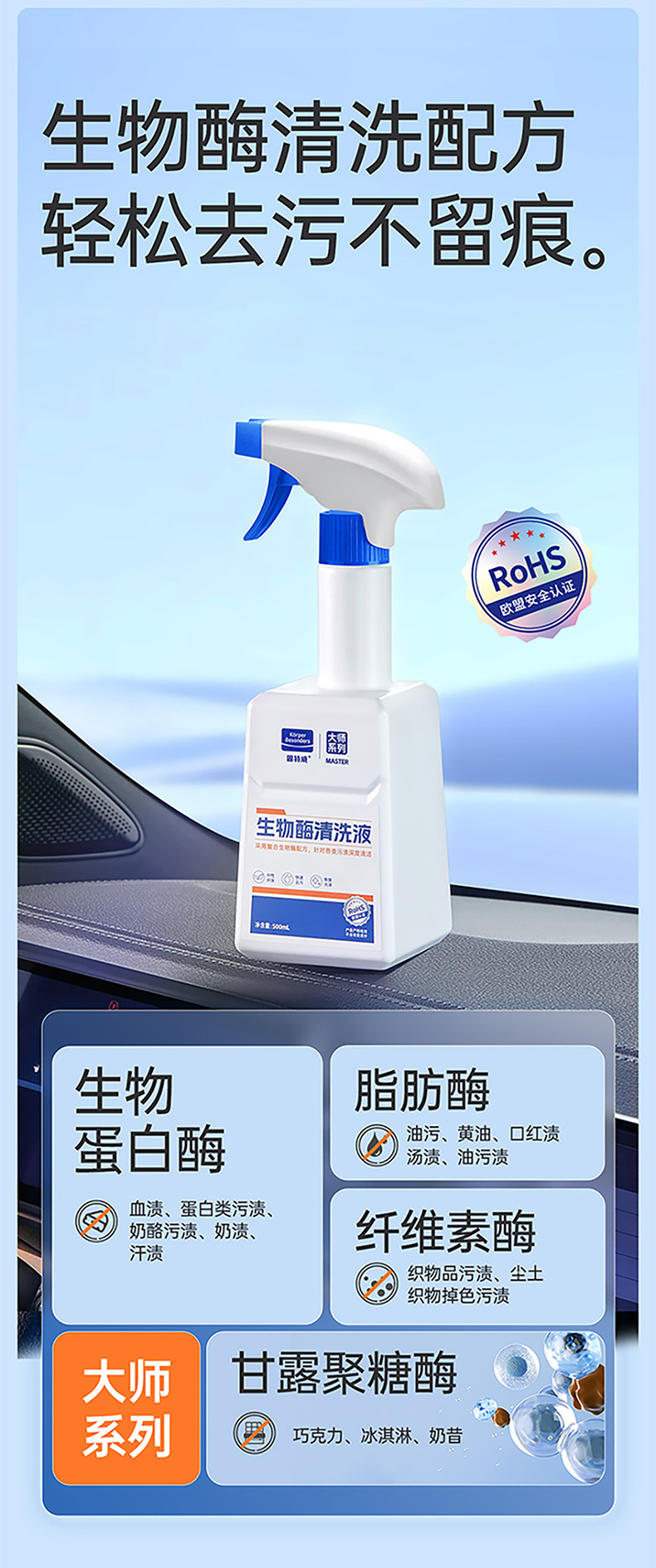 Goodway Bioenzyme Cleaning Liquid Interior Cleaner Refreshing No-Wash Portable Leather Cleaning and Care Agent