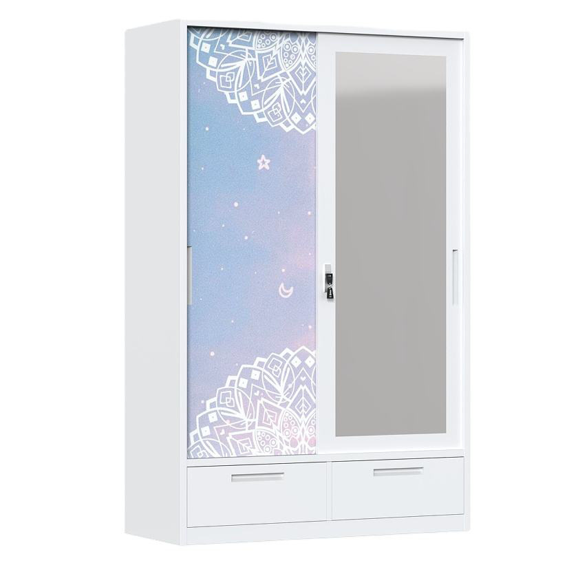 Amazon Hot Sale Printed Cabinet de acero con armario de espejo puerta deslizante de dormitorio doméstico armario de almacenamiento armario image 6