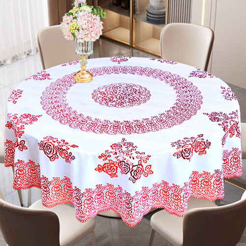 Thickened Large Round Tablecloth Waterproof Heatproof Oilproof PVC Tablecloth European Gold Foil Hotel Home Use Round Dining Tablecloth