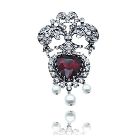 Zhonggu Heavy Industry High-grade Exquisite Full Diamond Ruby Corsage Pin Fashion Atmospheric Octopus Flower Brooch Jewelry