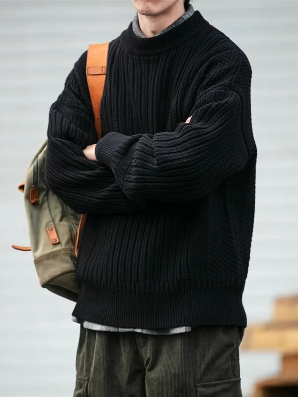 American Heavy Thickened Japanese Retro Sweater Men's Winter Loose Fluffy Crewneck Sweater Casual Coat Trendy American Heavy Thickened Japanese Retro Sweater Men's Winter Loose Fluffy Crewneck Sweater Casual Coat Trendy