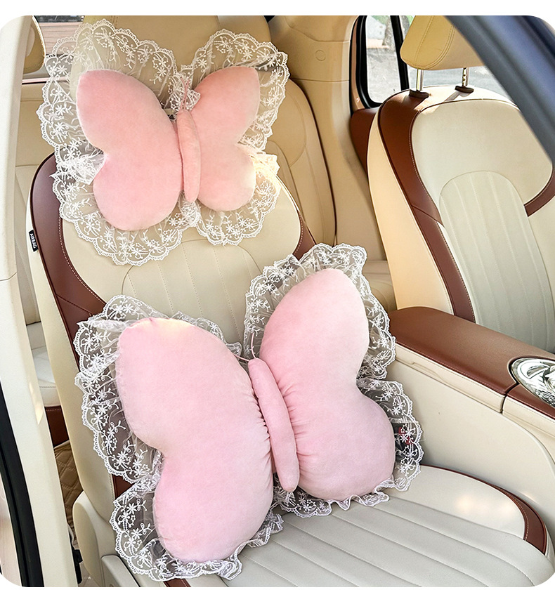 Creative Bow Car Headrest and Waist Support Cross-Border New Product Car Cushion Neck Pillow Plush Car Waist Support Cushion