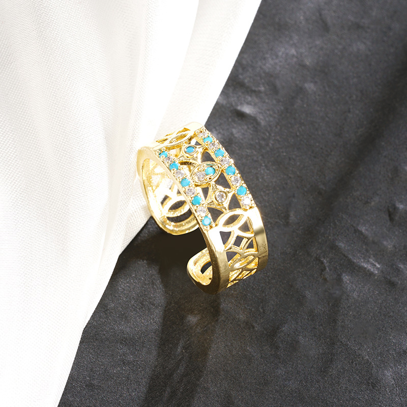 Gufasha oro galvanizado 18 quilates oro europeo y americano hueco micro anillo de inserción femenino no se desvanece durante mucho tiempo joyas transfronterizas