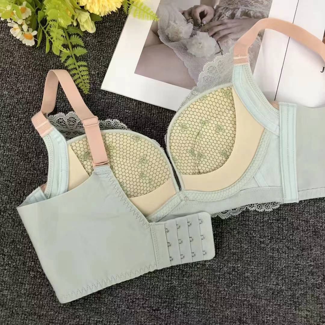 Nuevo sujetador de moda de encaje jacquard transpirable y cómodo ajuste lateral de pecho de cuatro filas de botones ropa interior mujer