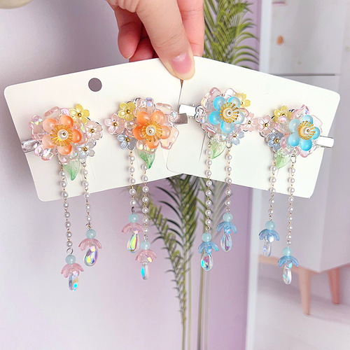 Girls' Hanfu Head Accessory Children's Ancient Costume Princess Tassel Hair Clip Chinese Style Little Girl Ancient Style Step-Around Hair Pin Head Accessory