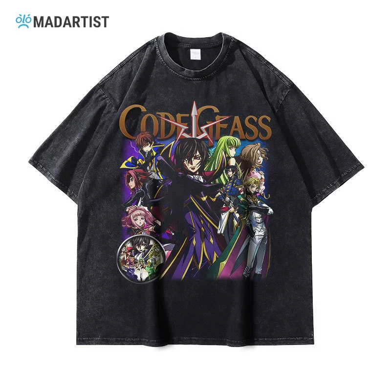Аниме-бунтарский футболка Лелуш Изношенная состаренная Code Geass ретро короткий рукав свободная футболка