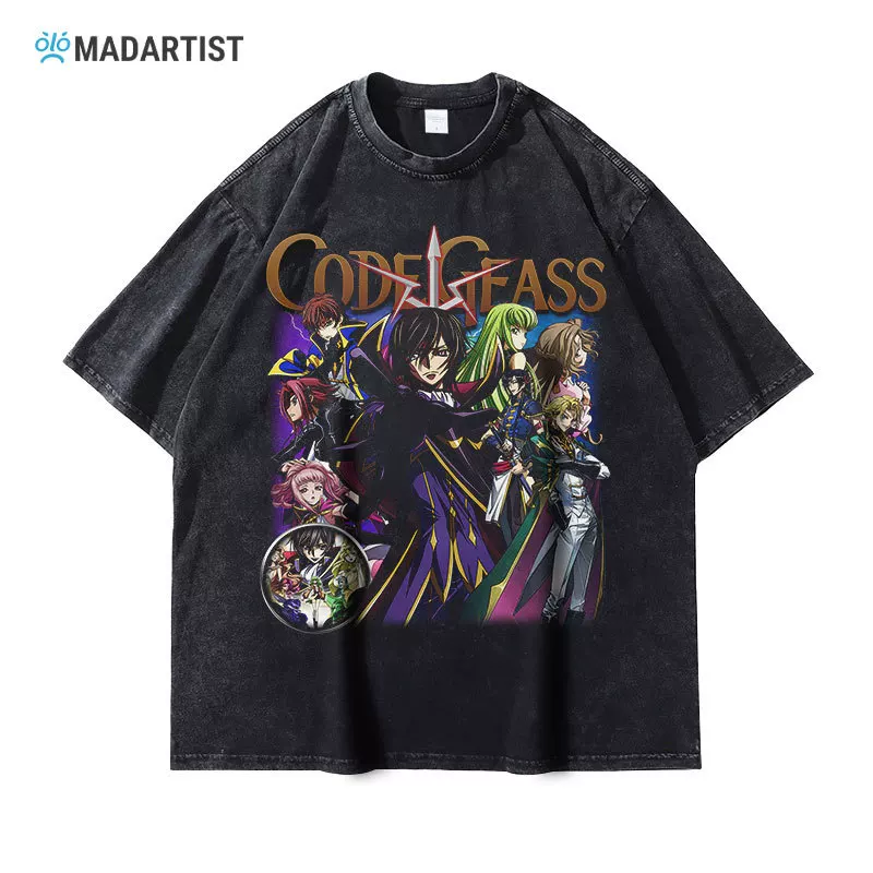 Аниме-бунтарский футболка Лелуш Изношенная состаренная Code Geass ретро короткий рукав свободная футболка
