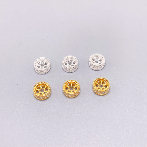 s925 pure silver white gold studded diamond wheel spacer beads handmade DIY spacer bead bracelet charm accessory material wholesale