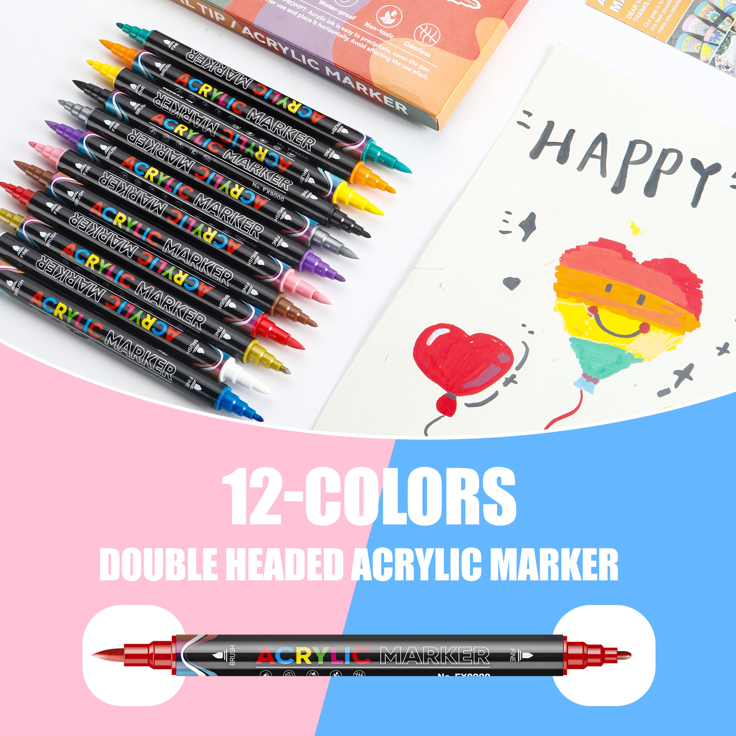 Transfronterizo blando y duro de doble cabeza acrílico marcador de pluma de dibujo especial para artes plásticas plegable color opaco papel marcador