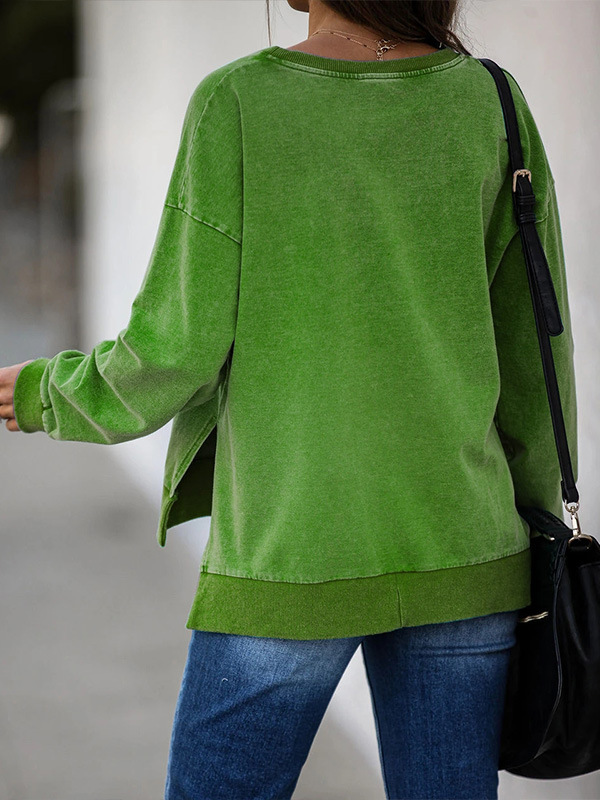 Comercio exterior de otoño y invierno de cuello redondo impresión de manga larga extraña camiseta de pelo verde chaqueta casual ropa de Navidad