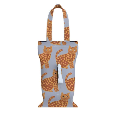 Pine tail animal cute series car car tissue bag creative hanging fabric tissue box household advanced (Car tissue box/set) - purple-bottom-yellow-cat