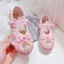 新款儿童古风汉服鞋中国风女童绣花鞋学生复古蝴蝶刺绣鞋演出鞋【