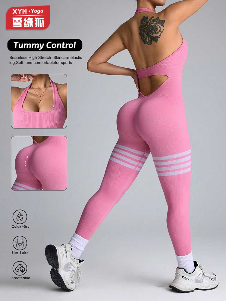 Nuevo cuello colgante, caderas, abdomen cerrado, rayas deportivas sin costuras, ropa de yoga deportiva de mujer, pantalones