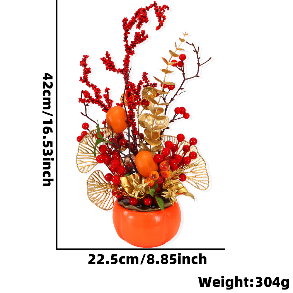Flores de barril de bendición pequeñas macetas de mudanzas abiertas decoración de recepción de sala de estar, decoración de frutas ricas, maceta festiva