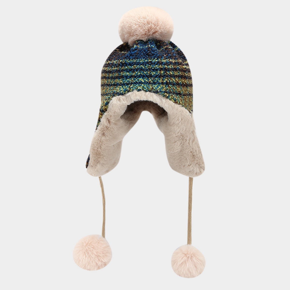 Gorros de protección para los oídos retro americano de tres bolas para mujer, sombreros de esquí engrosados a prueba de frío en otoño e invierno más gorro Lei Feng de terciopelo agradable para la piel