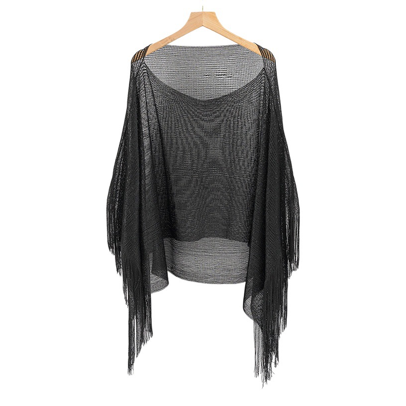 Gran chal de oro y plata seda con mangas split protector solar playa vacaciones bikini blusa image 1
