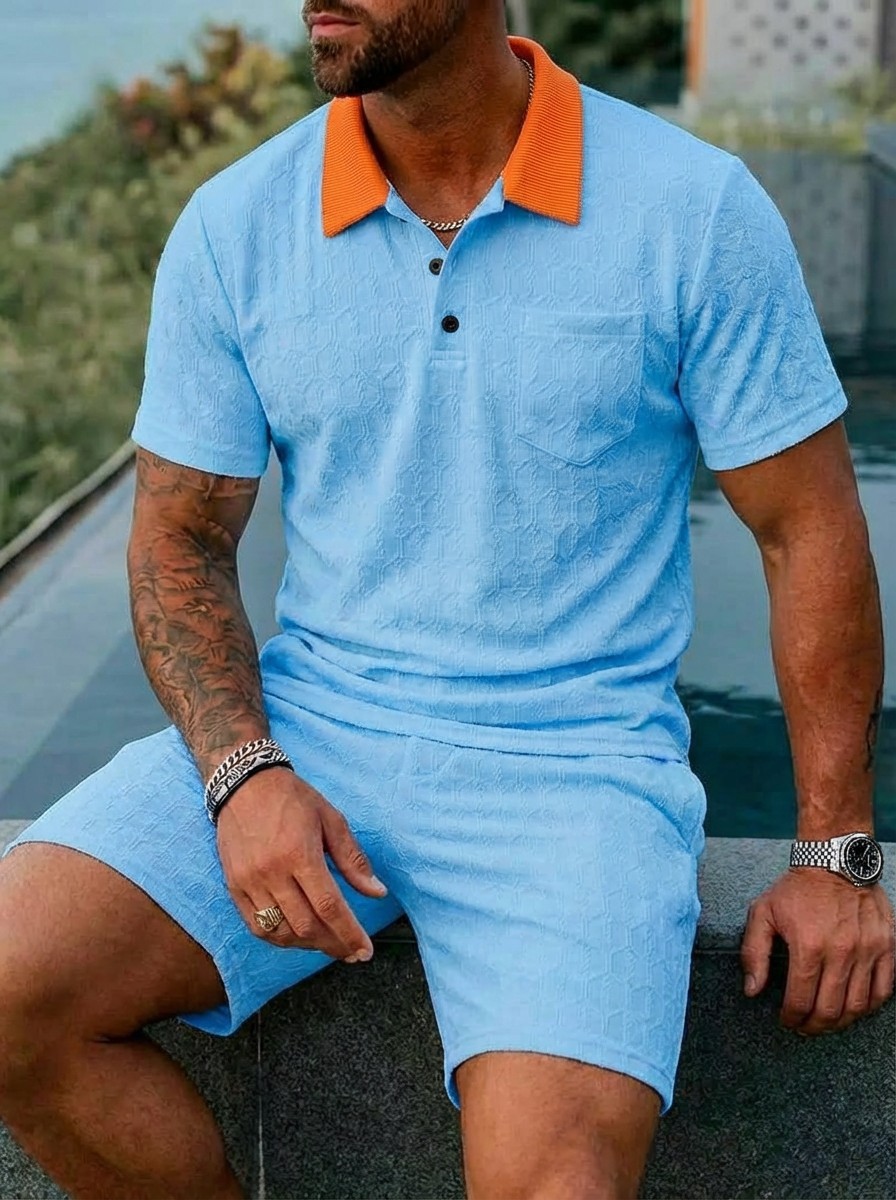 Men's Clothing Summer Fashion Breathable Color Blocked Pocket Short Sleeved Shirt Sports_viptrois.com
