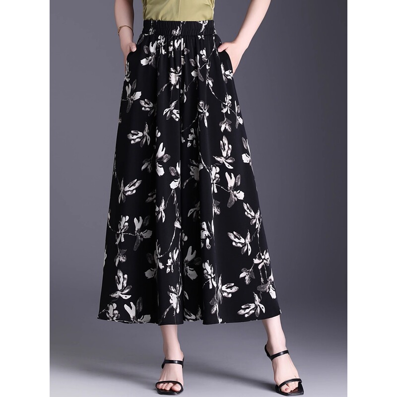 Bohemian Culottes Casual Pants Skirt Loose Slimming Look Western Style Wide Swing Mother Straight Pants Skirt Women A4653