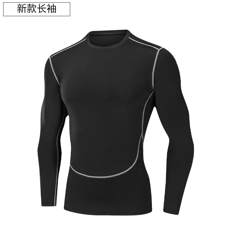 Medias de secado rápido para hombres de manga larga cálido entrenamiento para correr equipo de fitness otoño e invierno traje deportivo elástico alto