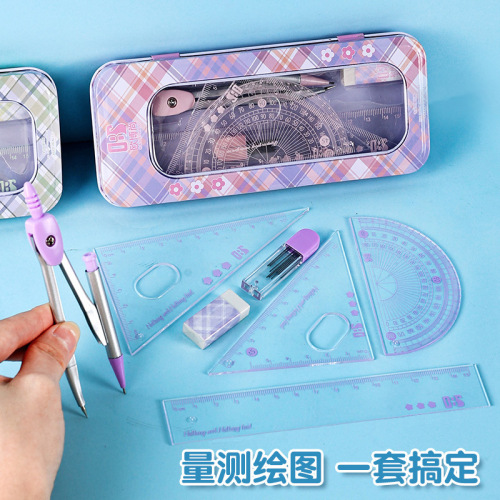New compass and ruler set for exams, ruler and triangle set for primary school students, soft ruler set for middle school students, multi-functional