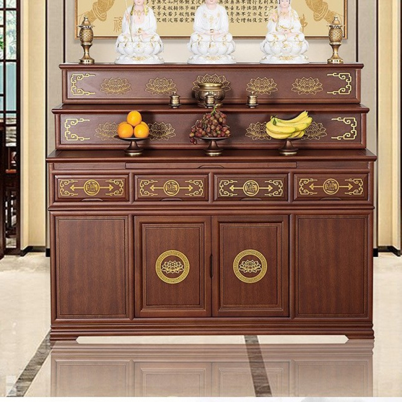 Customized Chinese-Style Buddhist Altar Table, Simple Solid Wood Offering Table, Shrine Cabinet, Three-Layer Buddhist Niche, New Chinese-Style Cross-Border