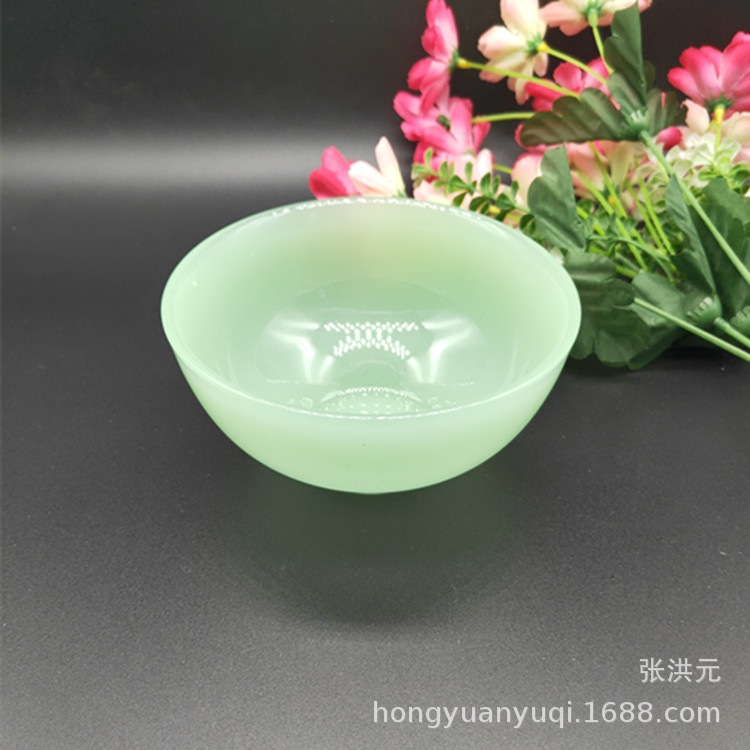 批发江湖地摊玻璃玉碗盖碗 绿色玉杯玉碗仿白玉翠玉功夫茶具摆件