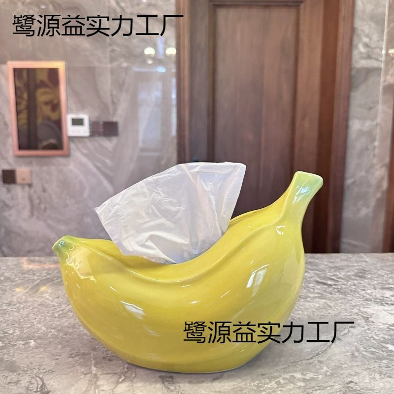 Креативная керамическая коробка для салфеток в форме банана, зеленая, стильное настольное украшение для дома, коробка для салфеток в гостиную
