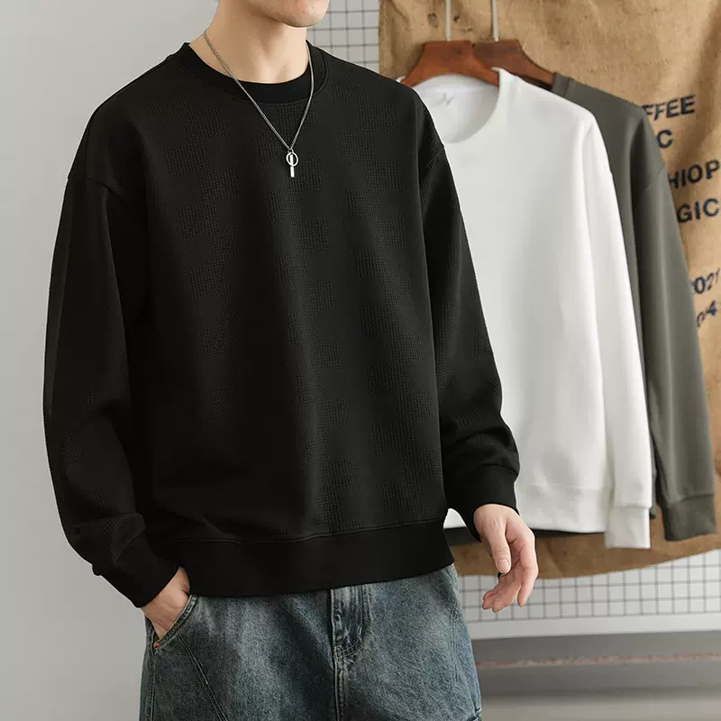 男士春秋新款卫衣宽松百搭长袖青少年纯色打底衫圆领卫衣休闲男装