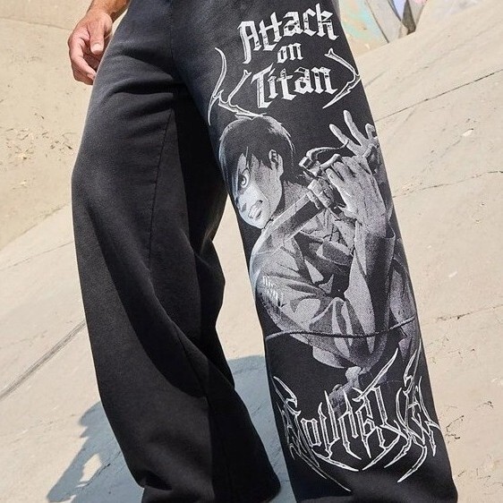 American Co-Branded Anime Attack on Titan Jogger Cotton Terry Printed Wide-Leg Pants