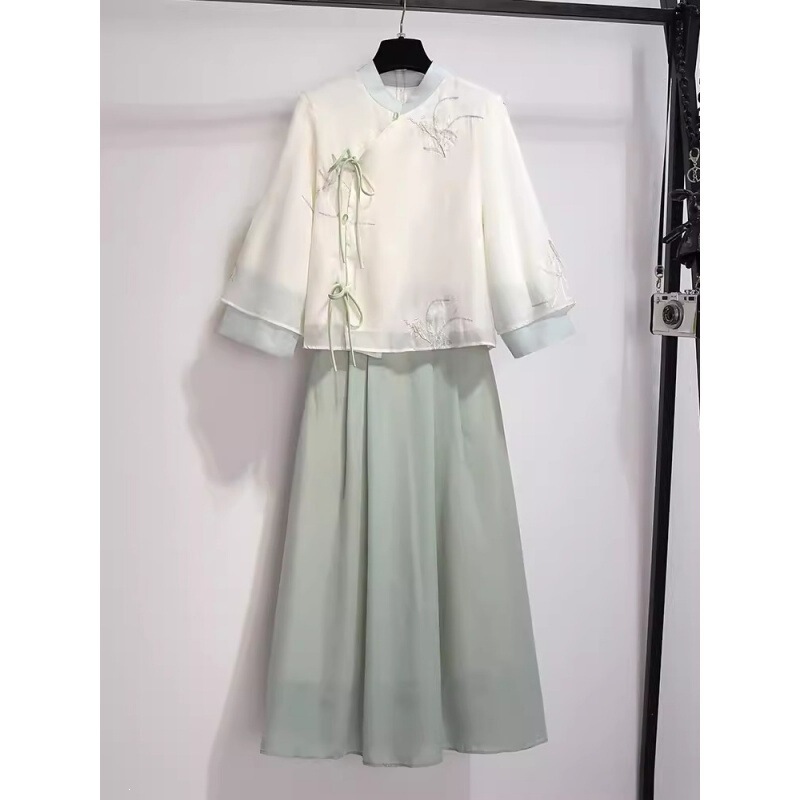 New Chinese-Style Improved Hanfu Set Dress, Spring Outfit for Women, 2025 Trendy Summer Two-Piece Set, Direct Sale New Chinese-Style Improved Hanfu Set Dress, Spring Outfit for Women, 2025 Trendy Summer Two-Piece Set, Direct Sale