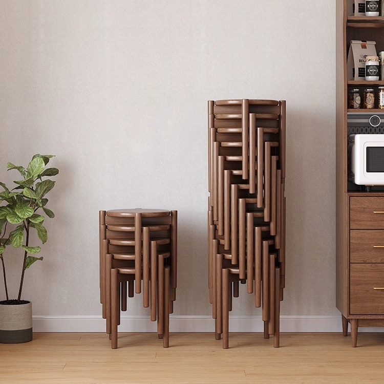 Solid Wood Stool for Home Use, High Stool, Stackable Round Stool, Spare Dining Table Chair, Sturdy and Durable Wooden Feel Gω