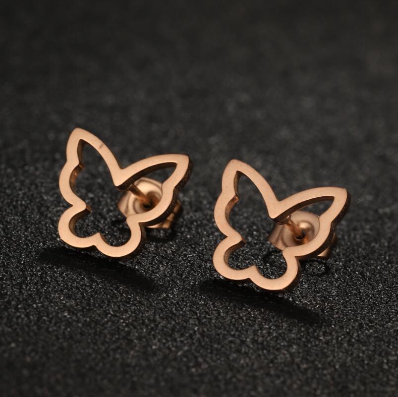 6g Weight PVD Coated Gold Plating Process PVD Coated 18K Gold Real Gold Plated Butterfly 304 Stainless Steel Waterproof Non Tarnish Ear Studs
