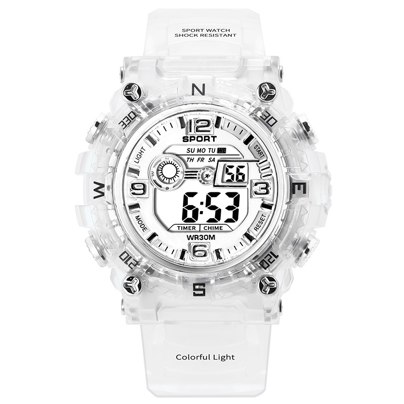 Suministro directo de fábrica transfronterizo popular dial grande reloj electrónico transparente hombres y mujeres estudiantes reloj de moda deportivo multifuncional