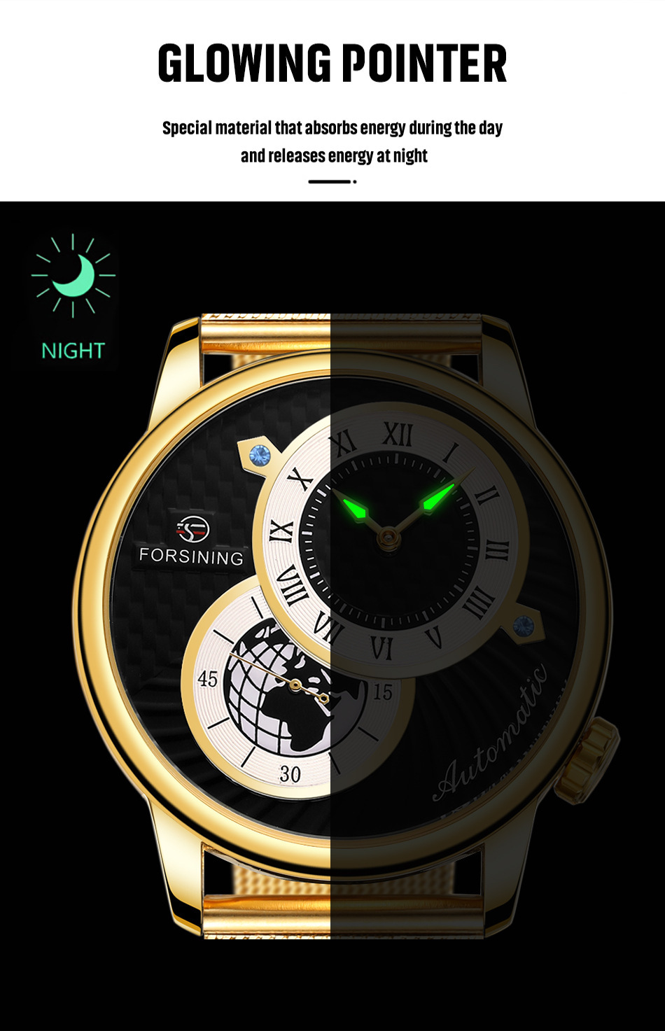 Men's Mechanical Watch With Earth Pattern And Leather Steel Strap_voghion.com