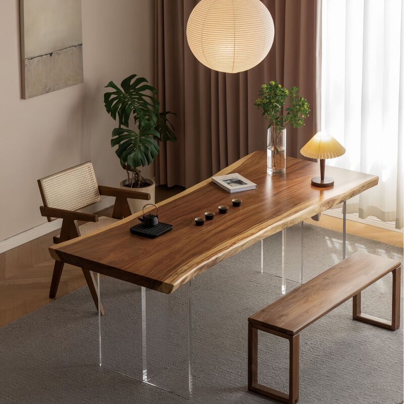 Whole Slab of South American Black Walnut Solid Wood Large Tea Table, North American Walnut Wood Resin Tea Table, Tea Brewing Desk, Long Table