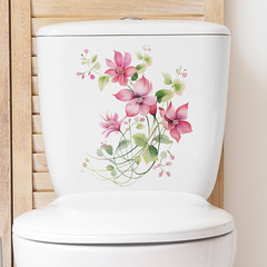 外貿浪漫粉色花朵衛生間浴室馬桶貼家居裝飾牆貼貼紙自粘批發跨境